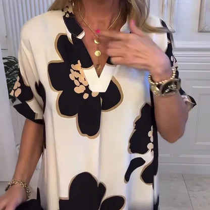 FOLEY - ELEGANT V-NECK DRESS WITH PRINT