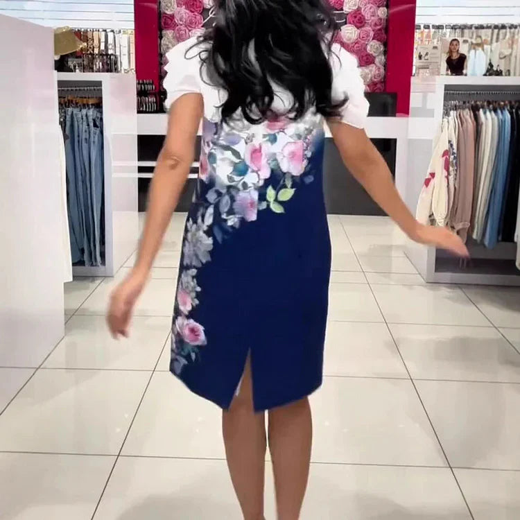 SHIR - IRREGULAR ROSE PRINT V-NECK DRESS