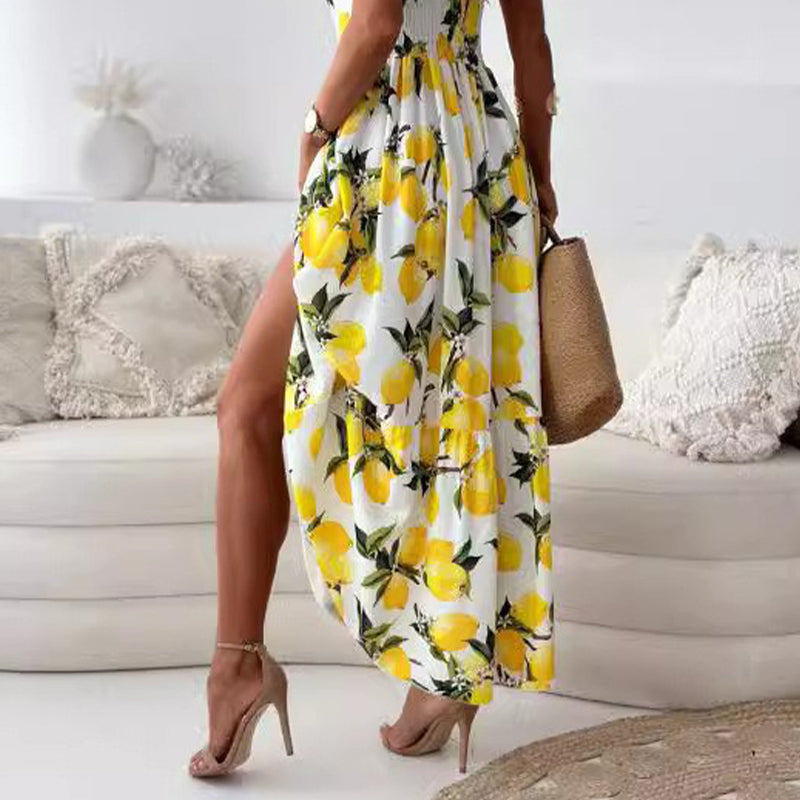 CERELIA - ELEGANT LEMON PRINT LONG DRESS