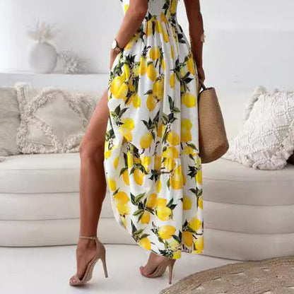 CERELIA - ELEGANT LEMON PRINT LONG DRESS