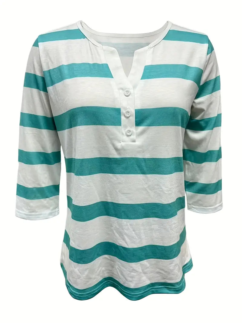 EIRAH - ESSENTIAL V-NECK STRIPED PRINT BLOUSE