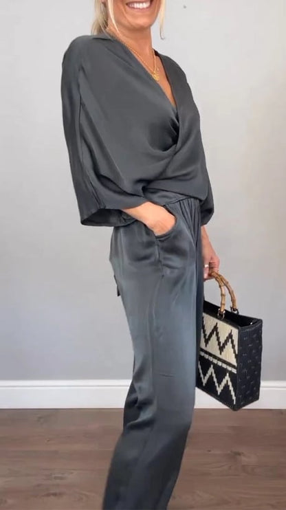 BALENA - FULL SIZE WRAP SURPLICE TOP AND PANTS