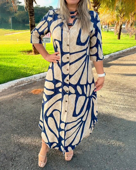 SHENAE - STYLISH PRINT SHIRT DRESS