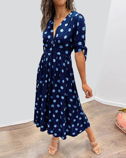 SAINTCLAIR - SWEETHEART DEEP V POLKA DOT DRESS