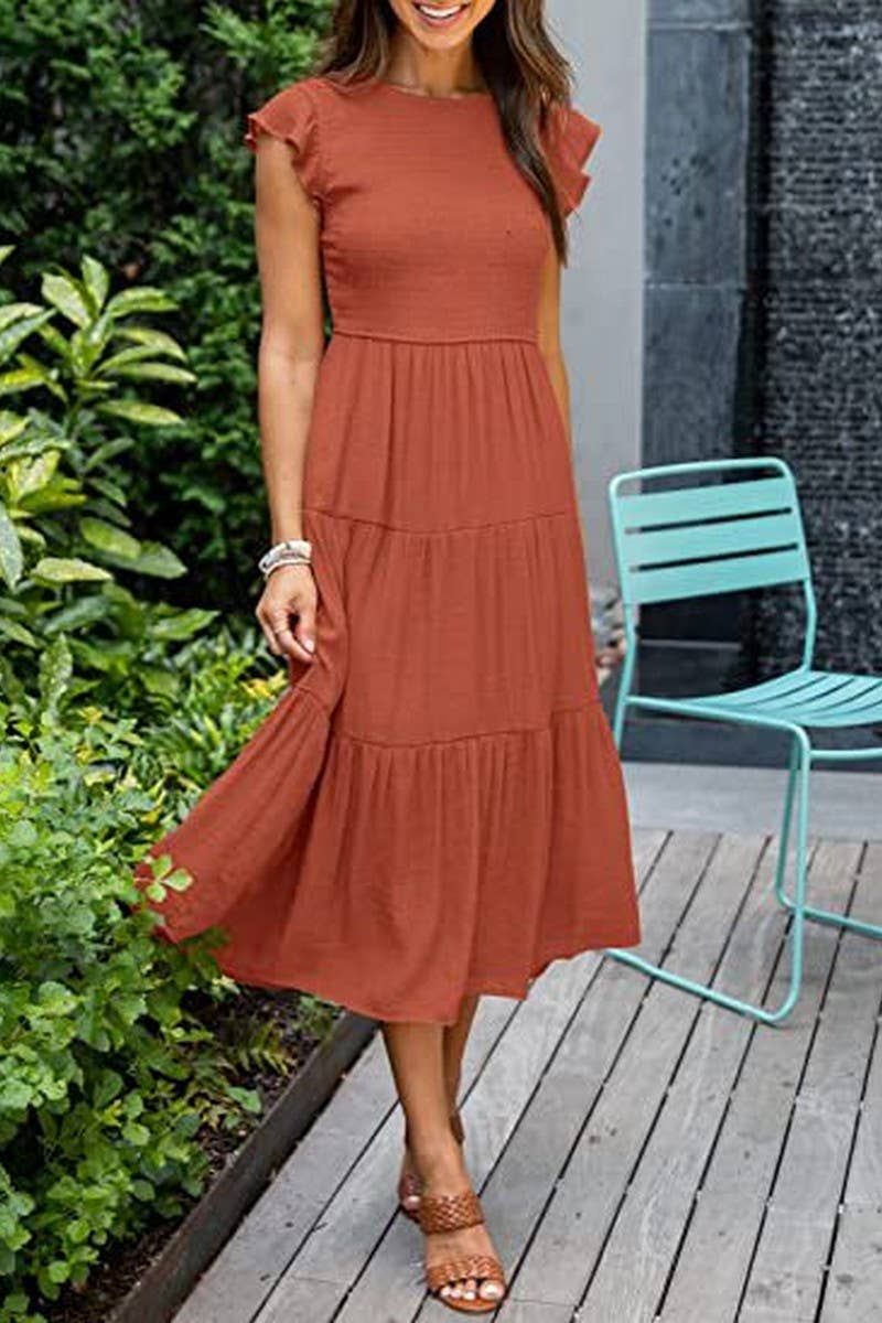 MARINEL - SHIRRED ELEGANCE MIDI DRESS