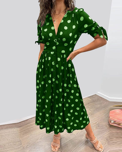 SAINTCLAIR - SWEETHEART DEEP V POLKA DOT DRESS