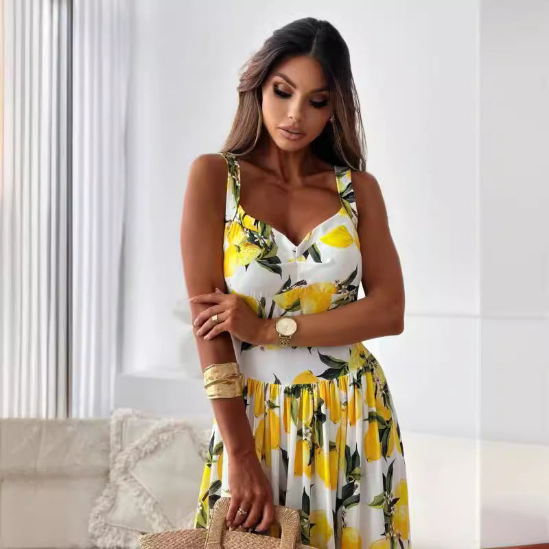 CERELIA - ELEGANT LEMON PRINT LONG DRESS