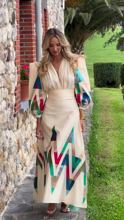 LENI – PRINTED V-NECK TWO-PIECE SET