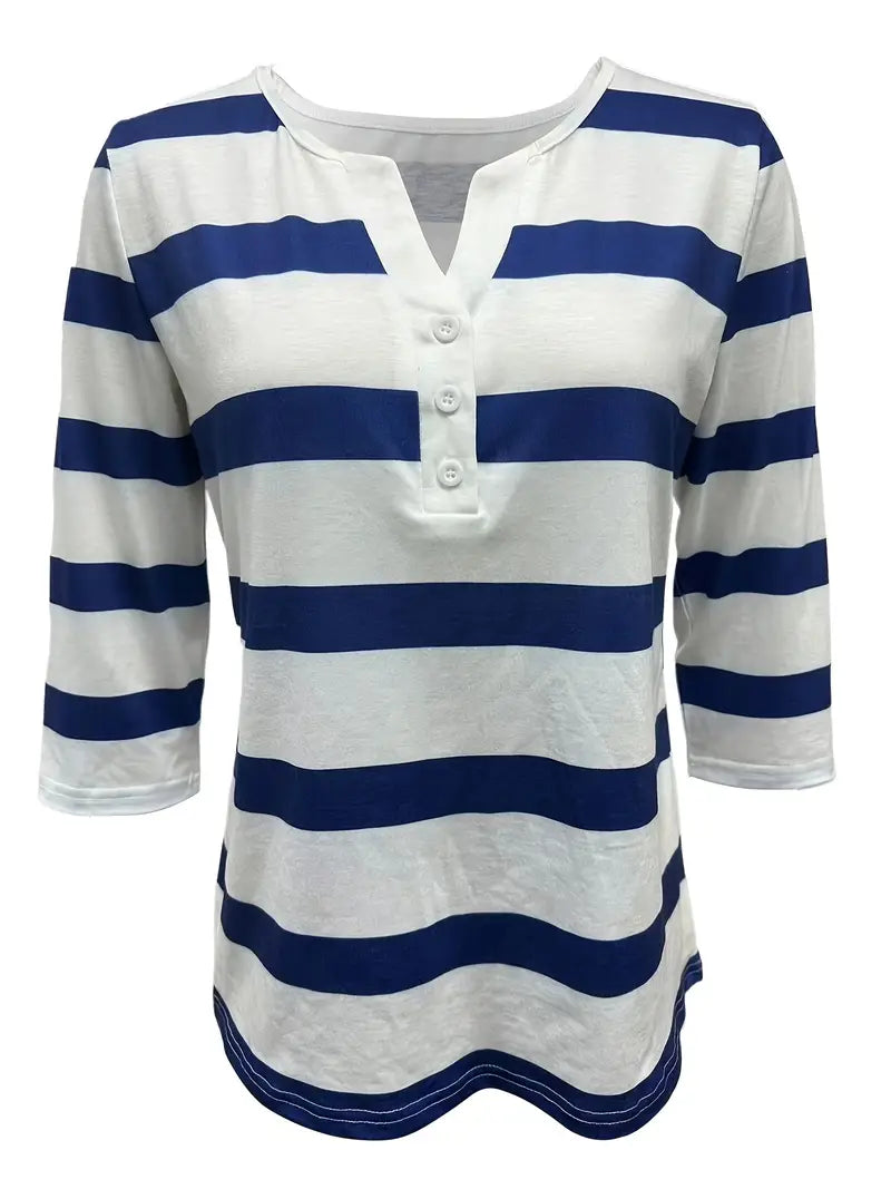 EIRAH - ESSENTIAL V-NECK STRIPED PRINT BLOUSE