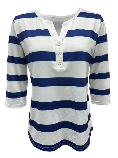 EIRAH - ESSENTIAL V-NECK STRIPED PRINT BLOUSE