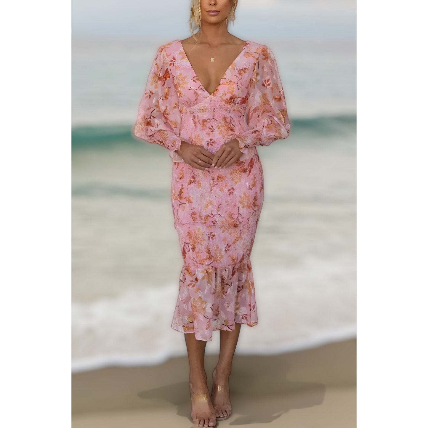 Camellia - Floral Ruffle Midi Dress
