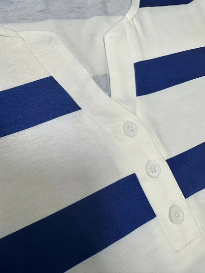 EIRAH - ESSENTIAL V-NECK STRIPED PRINT BLOUSE