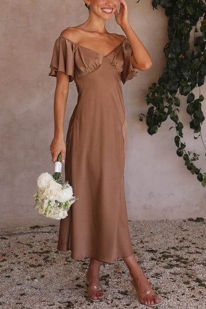 KAIA - SEXY SATIN OFF SHOULDER DRESS