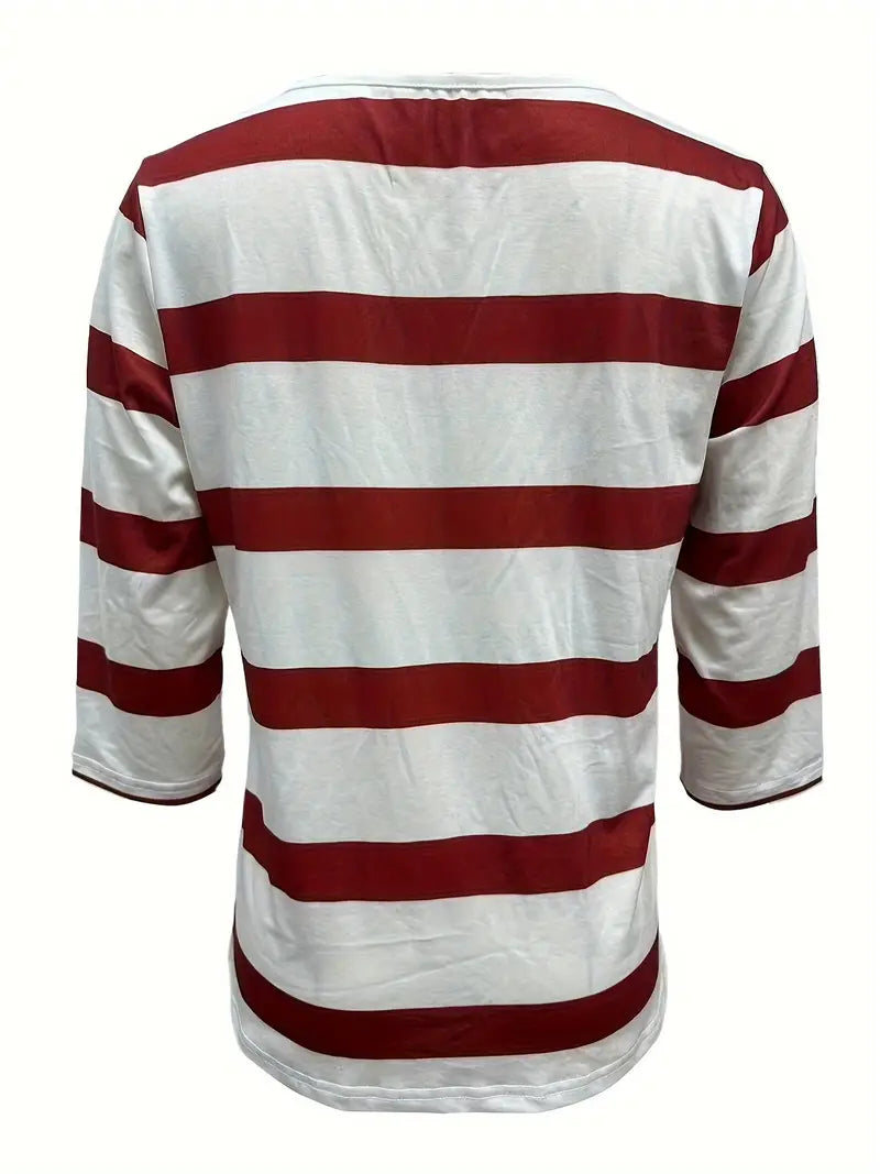 EIRAH - ESSENTIAL V-NECK STRIPED PRINT BLOUSE