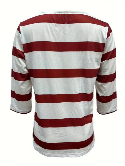 EIRAH - ESSENTIAL V-NECK STRIPED PRINT BLOUSE