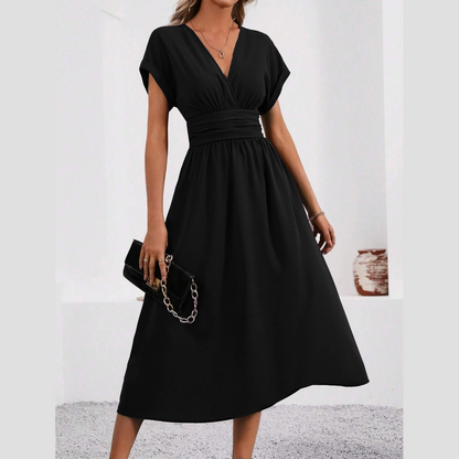 SHAYLA - DEEP V-NECK WAISTED DRESS