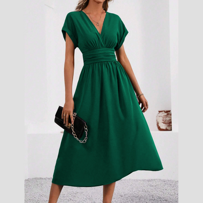 SHAYLA - DEEP V-NECK WAISTED DRESS
