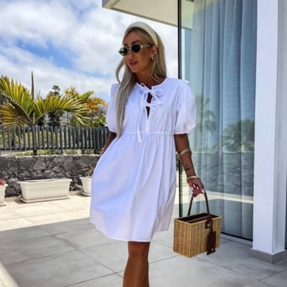 MISAKI - CHIC PUFF SLEEVE BOW TIE DRESS