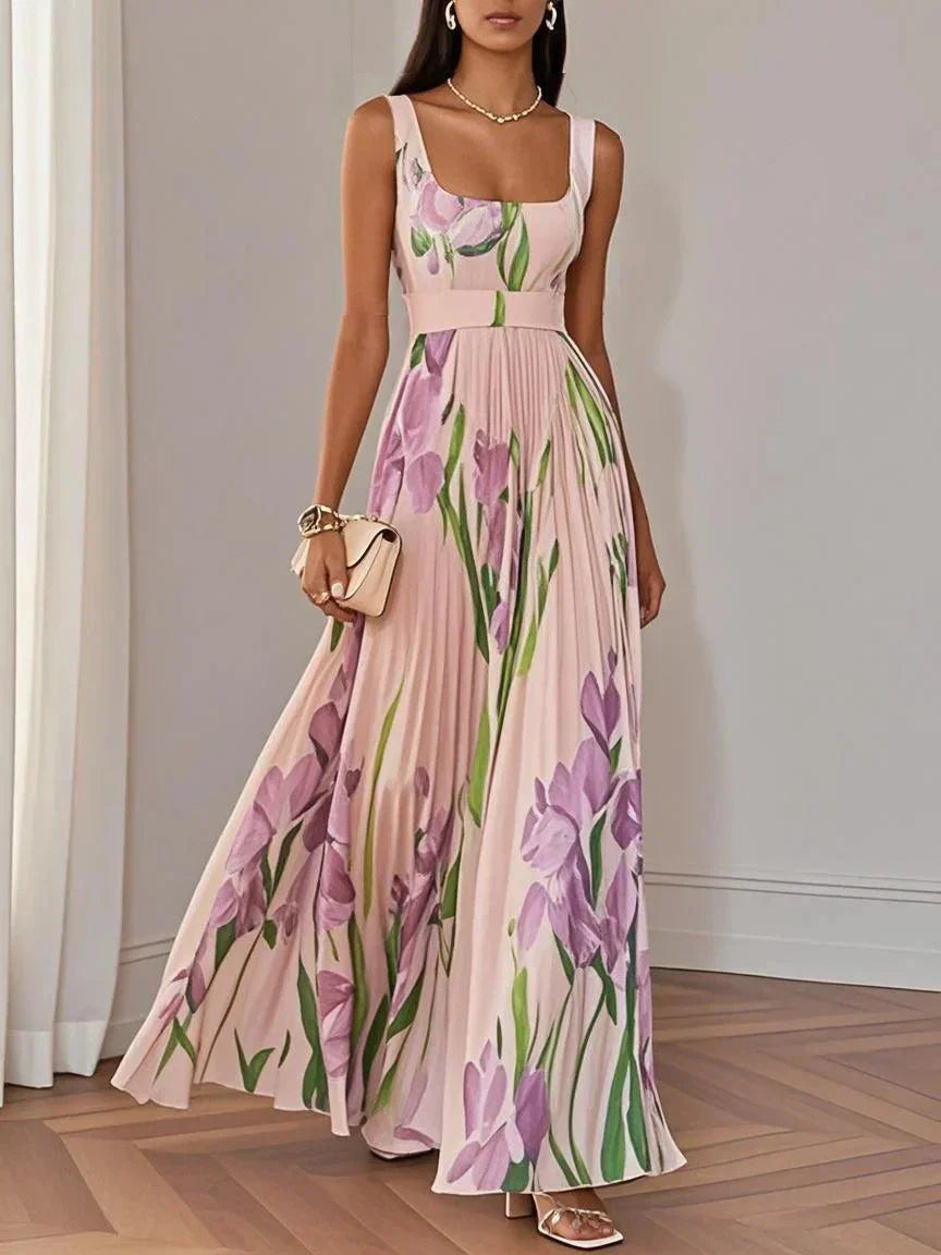 ZINNIAS - STYLISH FLORAL PLEATED MAXI DRESS