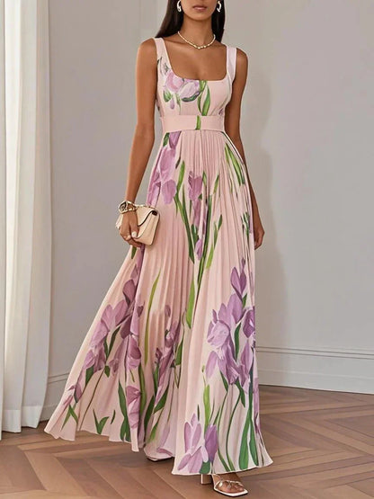 ZINNIAS - STYLISH FLORAL PLEATED MAXI DRESS