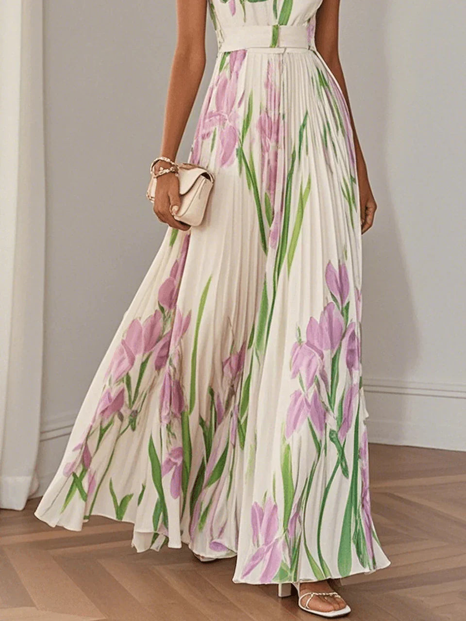 ZINNIAS - STYLISH FLORAL PLEATED MAXI DRESS