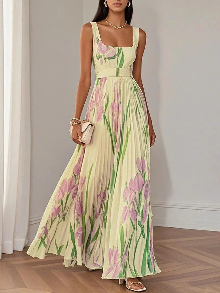 ZINNIAS - STYLISH FLORAL PLEATED MAXI DRESS