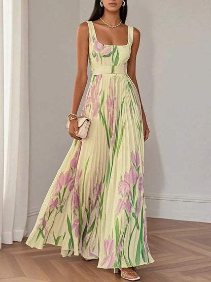 ZINNIAS - STYLISH FLORAL PLEATED MAXI DRESS