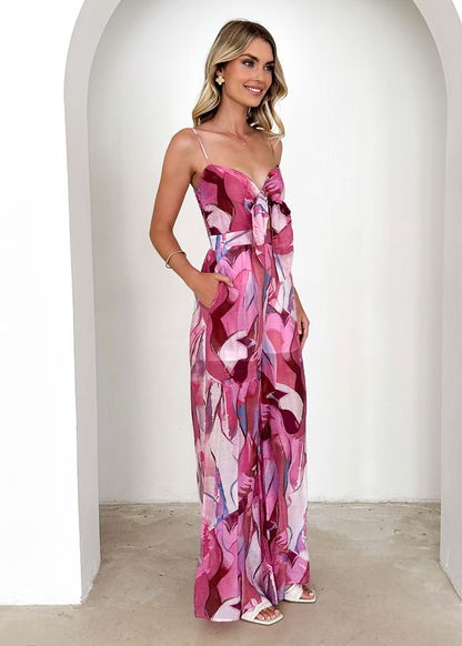 Jamie - Printed tie straps and bowknots jumpsuit