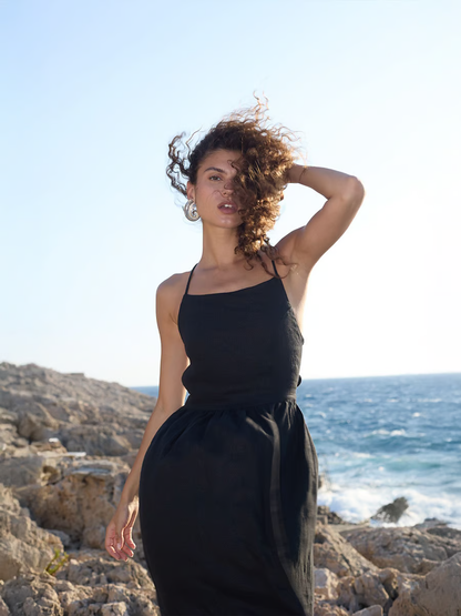 Sandi - Sexy backless with tie straps Maxi Dress