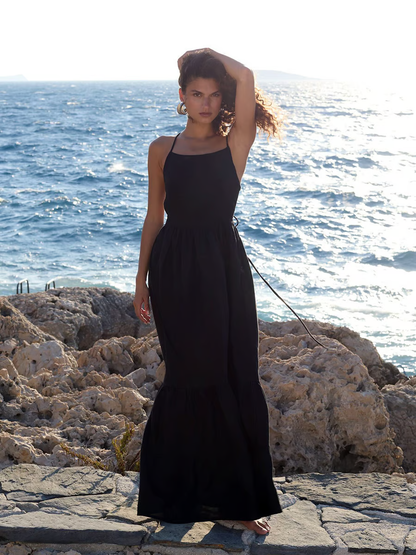 Sandi - Sexy backless with tie straps Maxi Dress