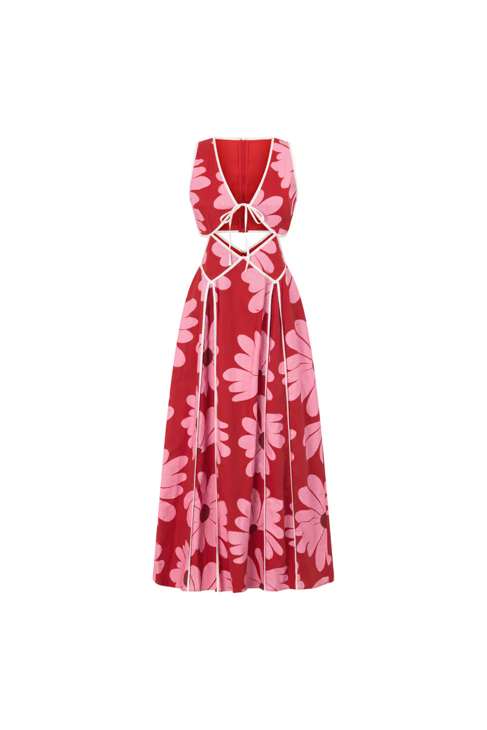 Rachel - Red daisy print vacation Maxi Dress