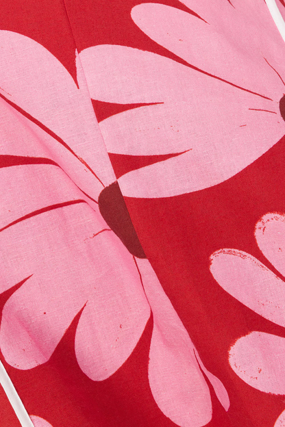 Rachel - Red daisy print vacation Maxi Dress