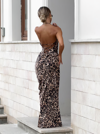Farina - Fashionable leopard-print camisole Maxi Dress