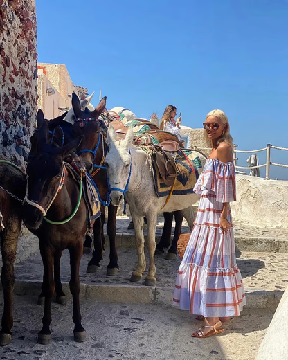 Lily - Bandeau Ruffle Striped Printed Maxi Dress