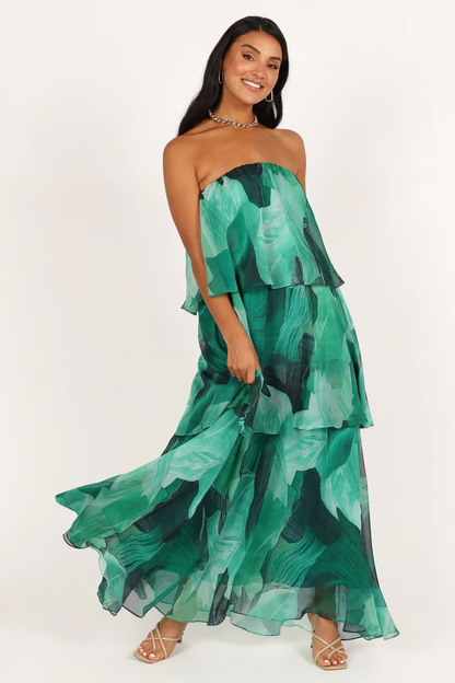 Chelsea - Off Shoulder Bandeau Printed Tiered Maxi Dress