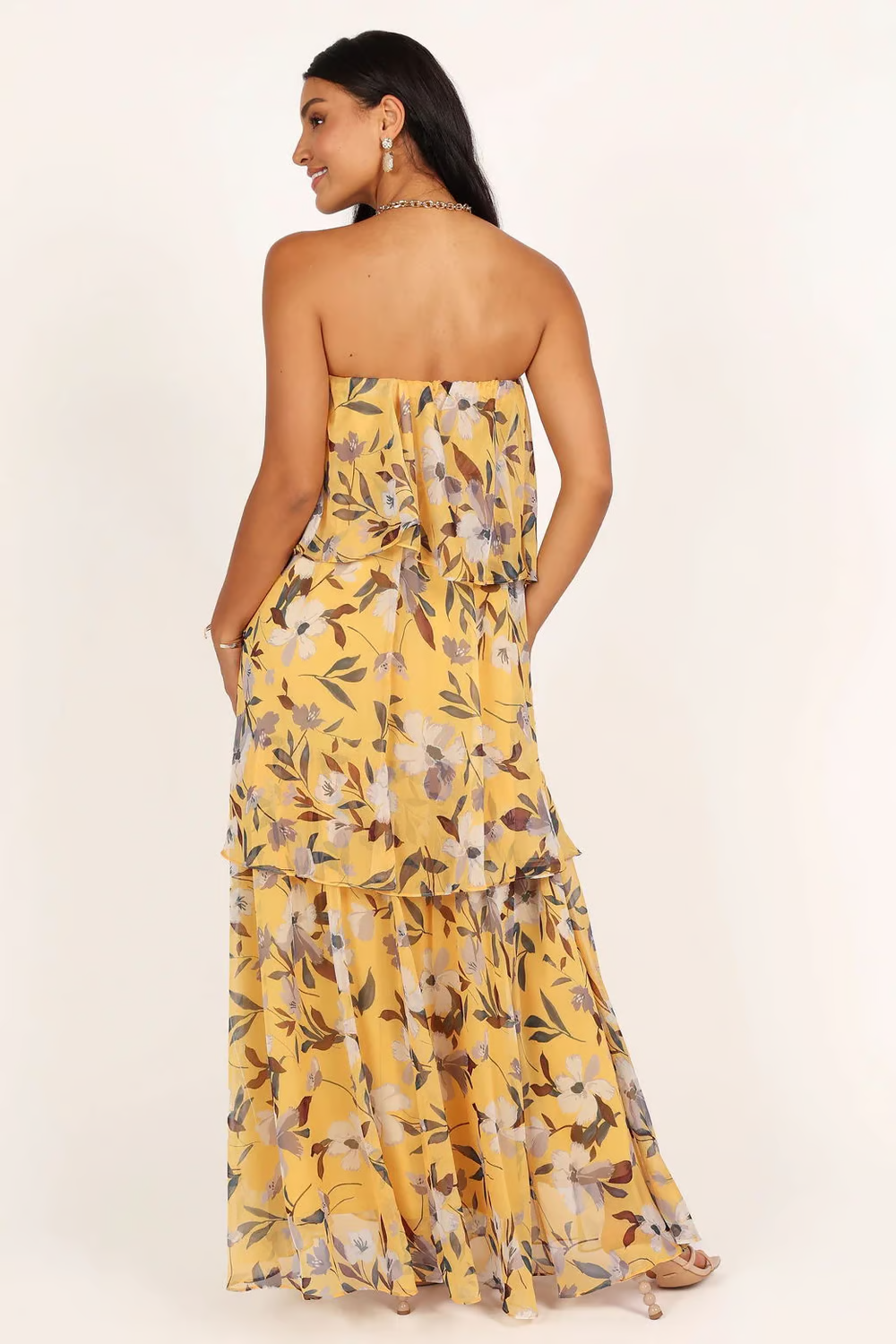Chelsea - Off Shoulder Bandeau Printed Tiered Maxi Dress