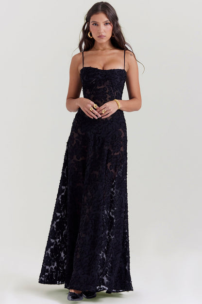 MELISSA - LACE UP FLORAL BACK MAXI GOWN