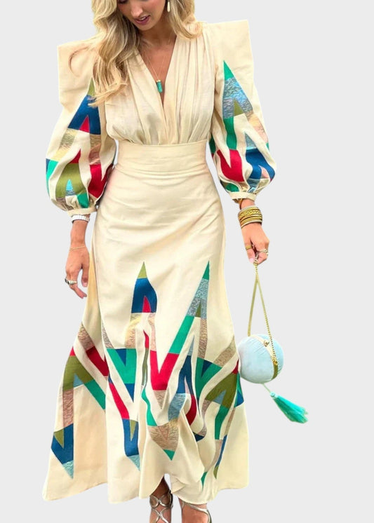 LENI – PRINTED V-NECK TWO-PIECE SET