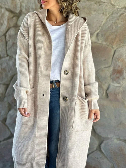 VENA - CREAM KNITTED COAT WITH HOOD