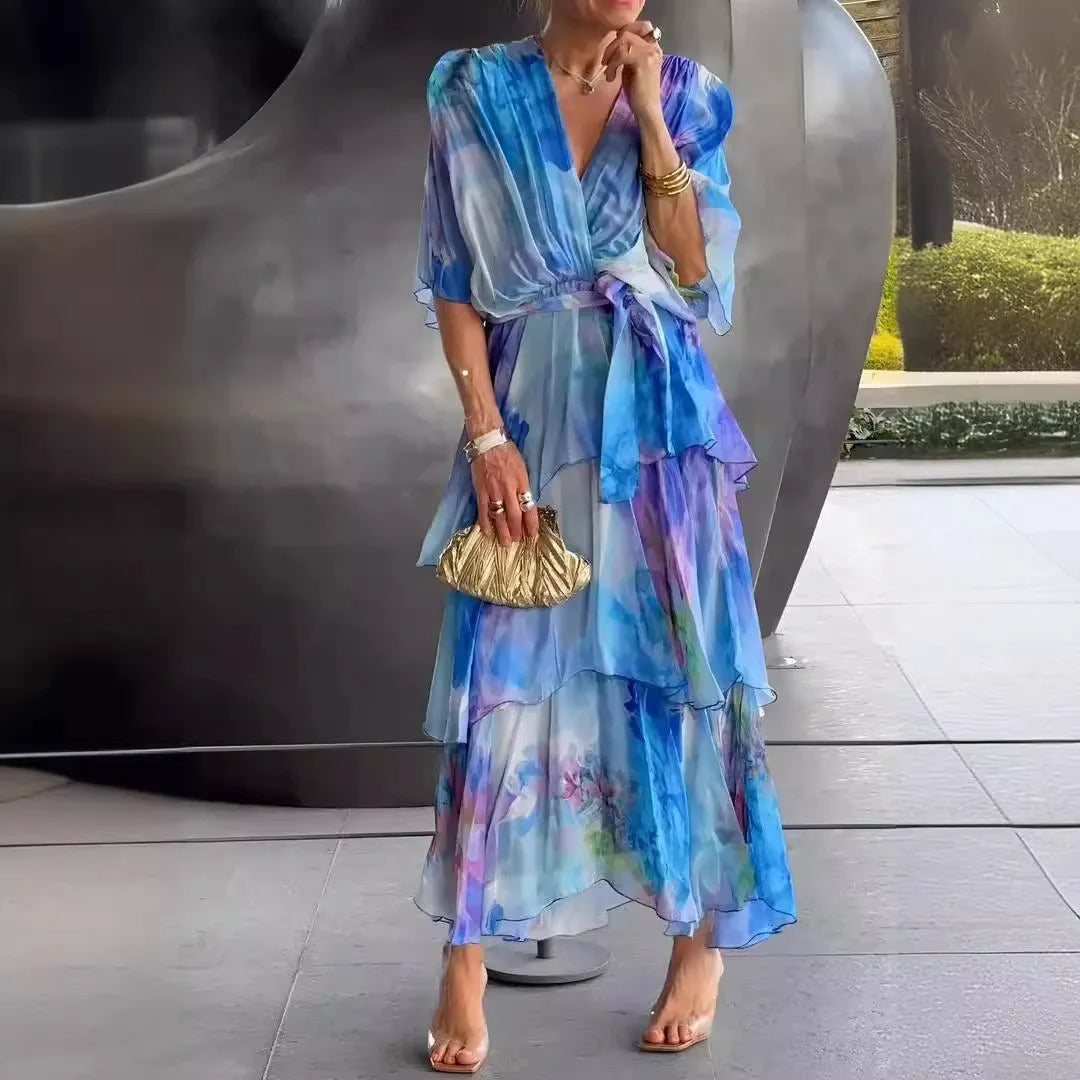 Jenny | Elegant Chiffon Print Long Party Dress