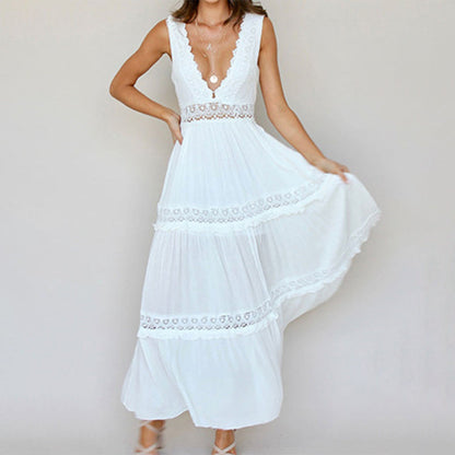 MISHA - V-NECK LACE-BACK MAXI DRESS