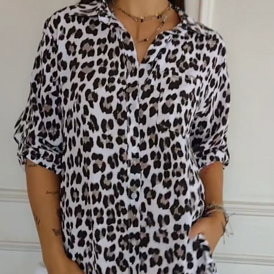 GREY - LEOPARD PATTERN BLOUSE