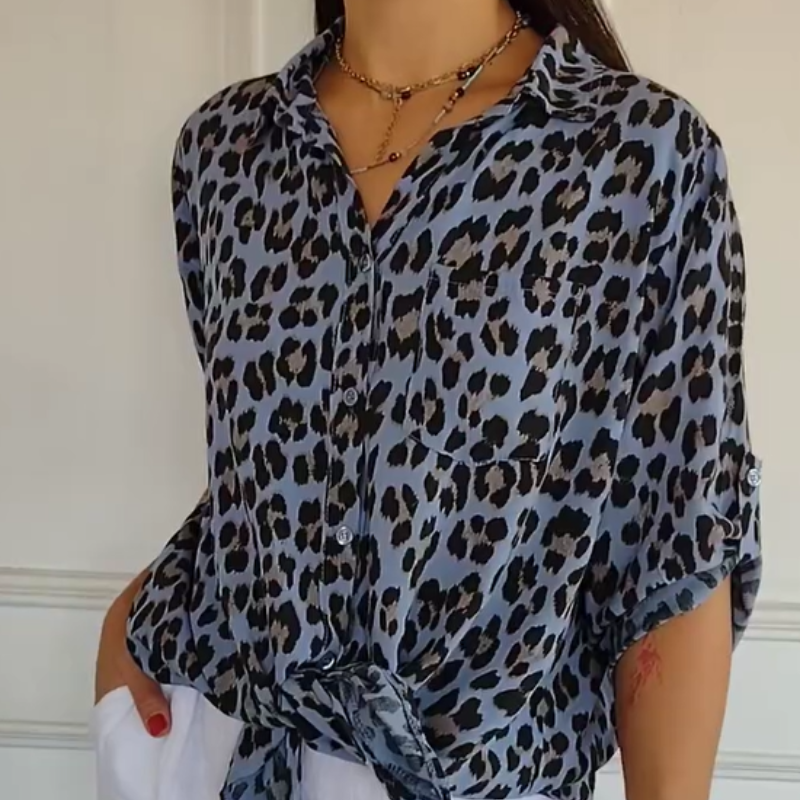 GREY - LEOPARD PATTERN BLOUSE