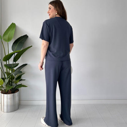 JENNIE - ROUND COLLAR TOP AND FLEXIBLE WAIST SLACKS