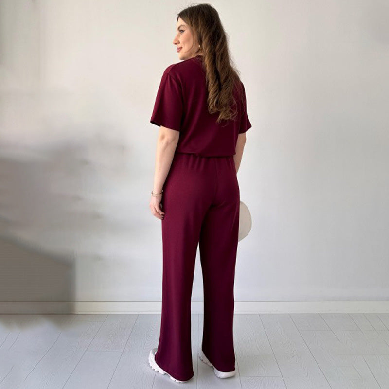 JENNIE - ROUND COLLAR TOP AND FLEXIBLE WAIST SLACKS