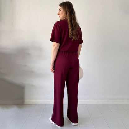 JENNIE - ROUND COLLAR TOP AND FLEXIBLE WAIST SLACKS