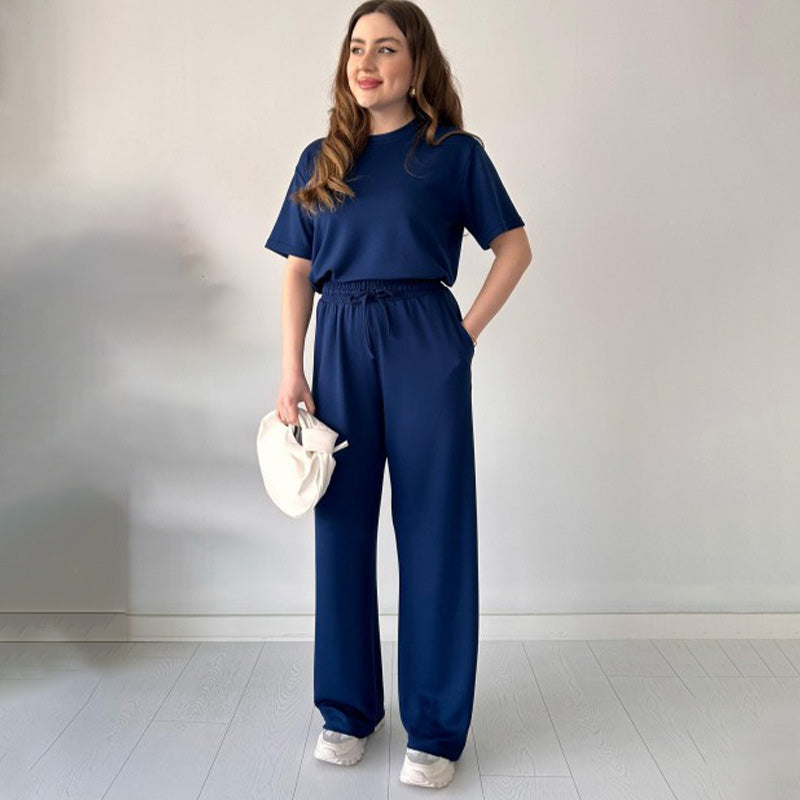 JENNIE - ROUND COLLAR TOP AND FLEXIBLE WAIST SLACKS