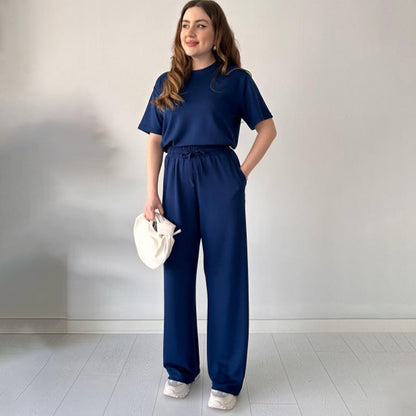 JENNIE - ROUND COLLAR TOP AND FLEXIBLE WAIST SLACKS