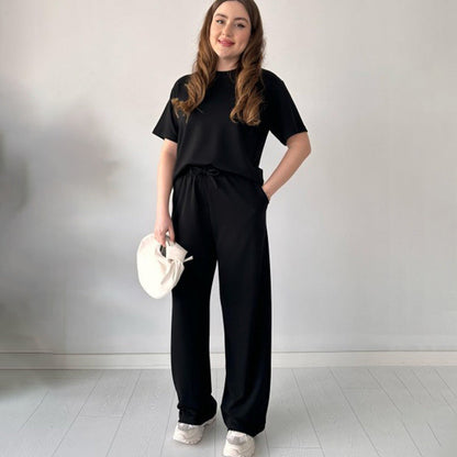 JENNIE - ROUND COLLAR TOP AND FLEXIBLE WAIST SLACKS