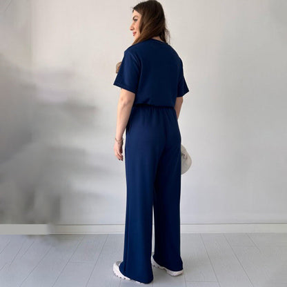 JENNIE - ROUND COLLAR TOP AND FLEXIBLE WAIST SLACKS